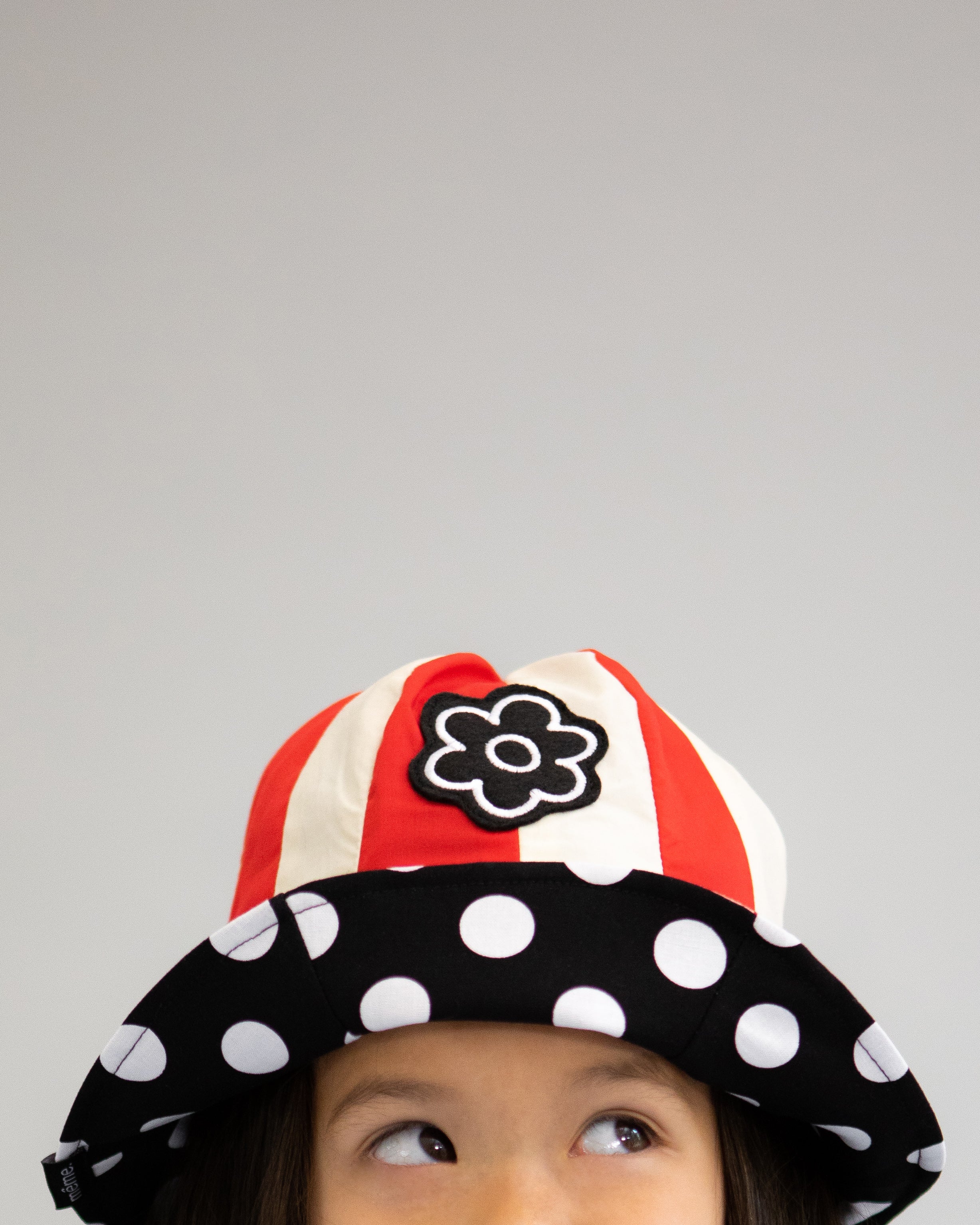 reversible tulip hat - red and ecru dots