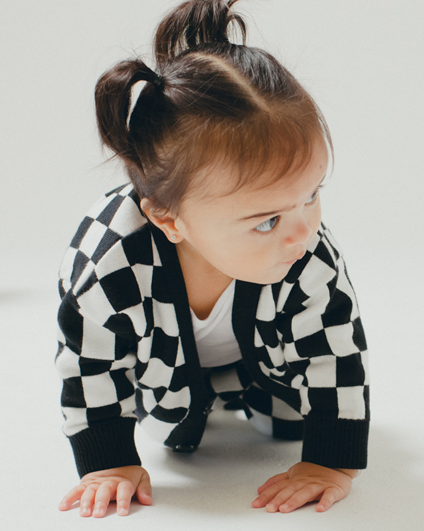 3M - Organic Knit Cardigan in Checker Stripes