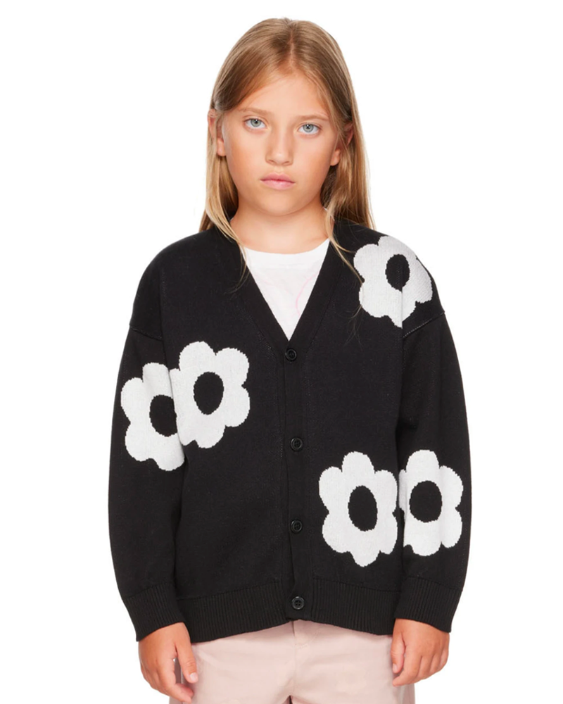 6Y Organic Cotton Knit Cardigan in Daisies