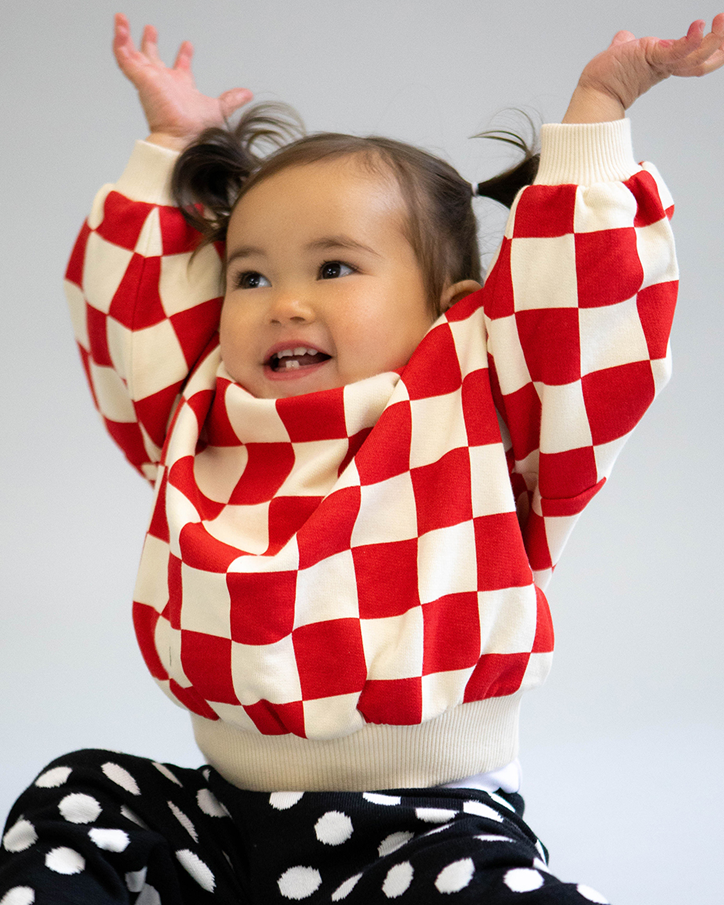 sweatshirt à col rond pour bébé en grosse maille - damier rouge