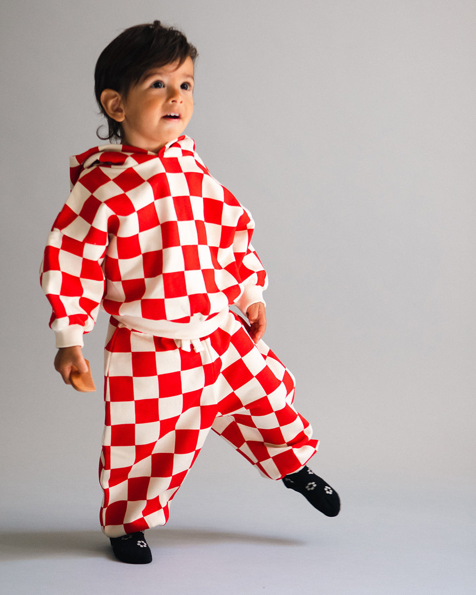 baby - chunky hoodie - red checkers