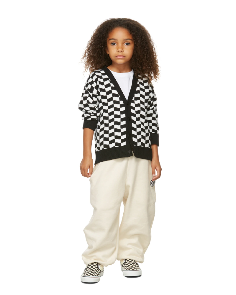 6Y - Organic Knit Cardigan in Wavy Checkers