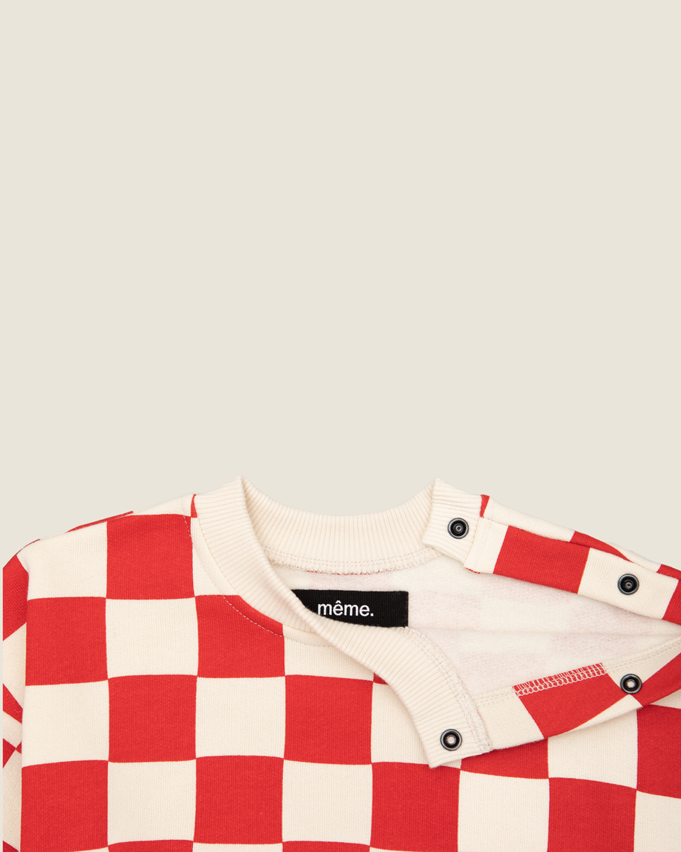 baby chunky crewneck sweatshirt - red checkers